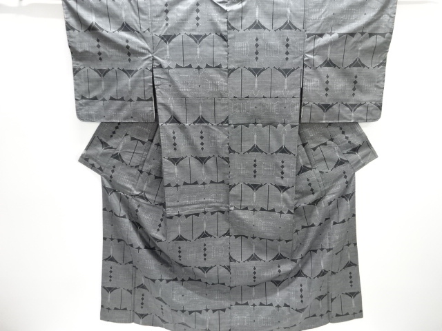 JAPANESE KIMONO / DORO OSHIMA TSUMUGI (5 maruki) / WOVEN FLOWER & BUTTERFLY